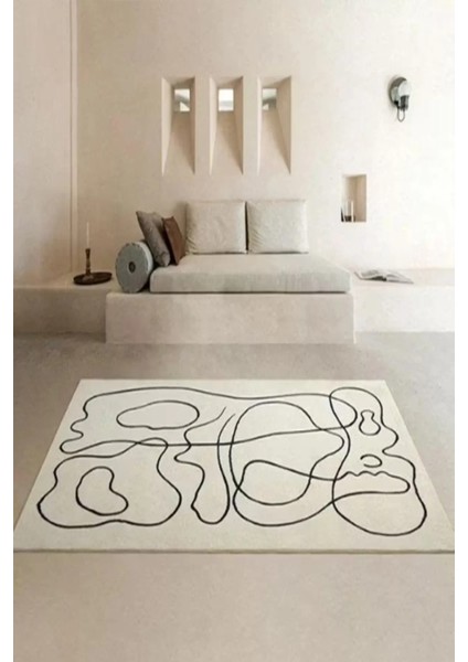 Dijital Baskılı Kaymaz Taban Yıkanabilir Siyah Modern Çizgili Salon Krem HALI-YOLLUK-DC-7074 fiyatları