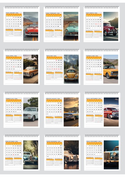 2026 Klasik Araba Masa Takvimi modelleri