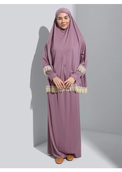 Iki Parça Düz Renk Başörtülü Kadın Namaz Elbisesi