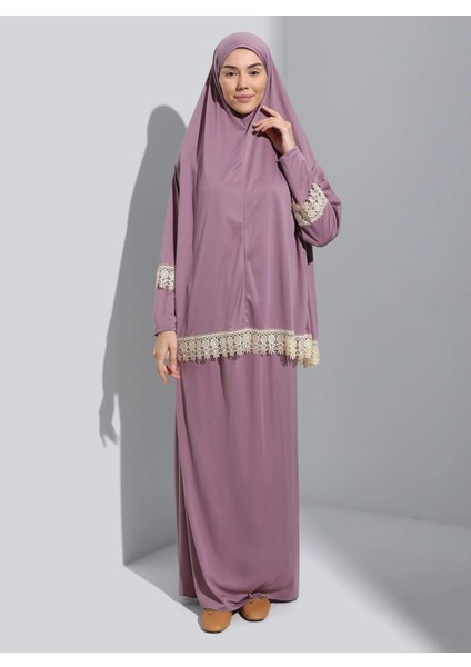 Iki Parça Düz Renk Başörtülü Kadın Namaz Elbisesi modelleri