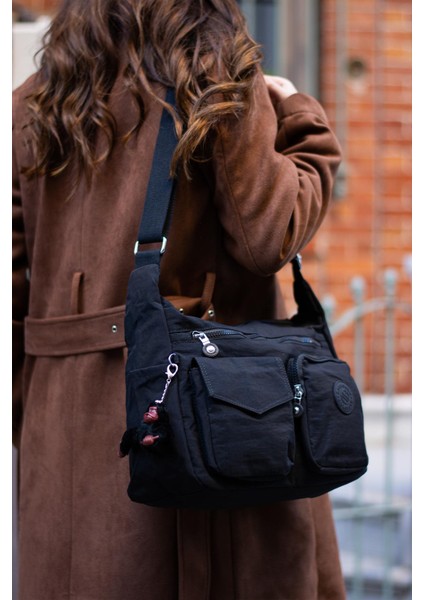 Suya Dayanıklı Klinkır Kumaş Çok Bölmeli Çapraz Omuz Kadın Çanta Siyah fiyatları