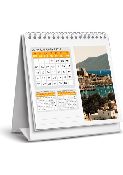 2026 Türkiye Manzara Masa Takvimi 12 Sayfa 16x15 cm Standart Renkli
