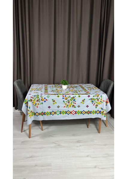 Kolay Temizlenebilir Renkli Cıvıl Cıvıl Çengelköy Desenli Masa Örtüsü 170X170