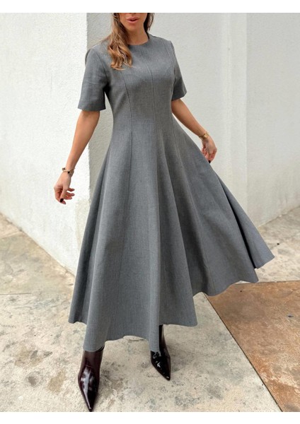 Kadın Maxi Boy Kloş Prenses Gri Elbise fiyatları
