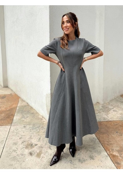Kadın Maxi Boy Kloş Prenses Gri Elbise modelleri