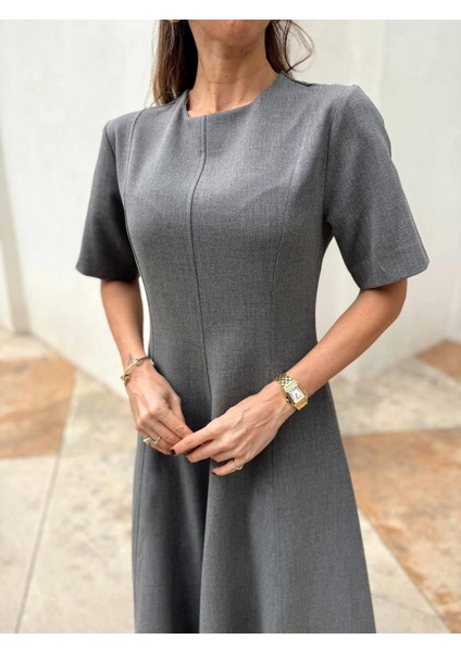 Kadın Maxi Boy Kloş Prenses Gri Elbise fırsatları