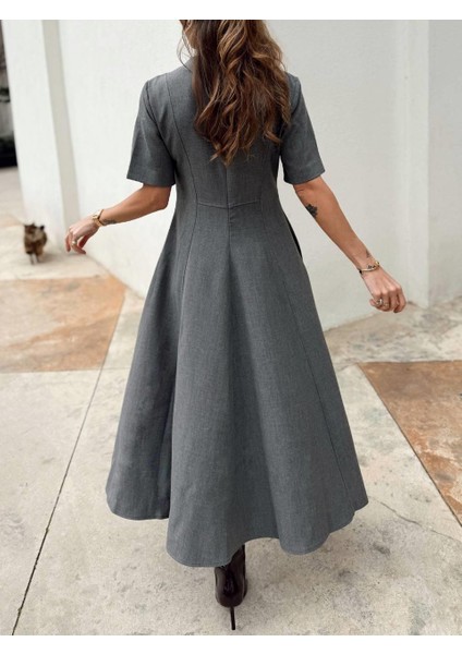 Kadın Maxi Boy Kloş Prenses Gri Elbise indirimleri