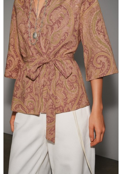 Etnik Desenli Bağlamalı Kimono modelleri