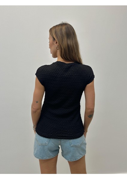Kadın Bürümcük Doku T Kol Basic Siyah Bluz fırsatları