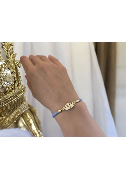 Altın Plakalı 14 Ayar H Harfine Özel Mavi Ipek Örgülü Taç Motifli Hediye BILEKLIK-620HARF
