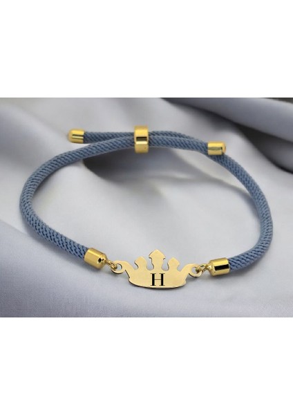 Altın Plakalı 14 Ayar H Harfine Özel Mavi Ipek Örgülü Taç Motifli Hediye BILEKLIK-620HARF fiyatları