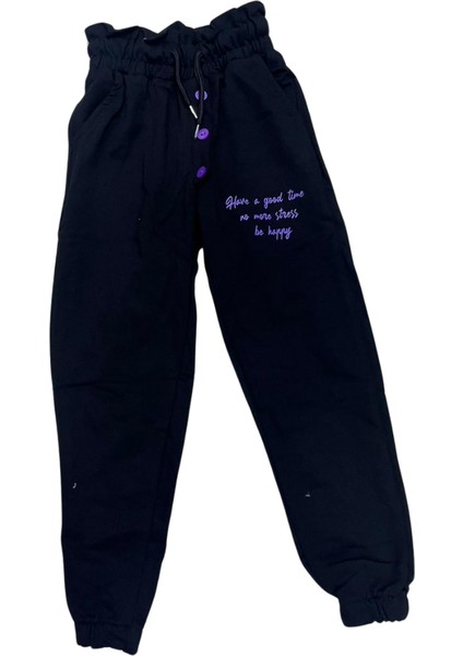 Siyah Kız Çocuk Eşofman Altı Kompak Kumaş