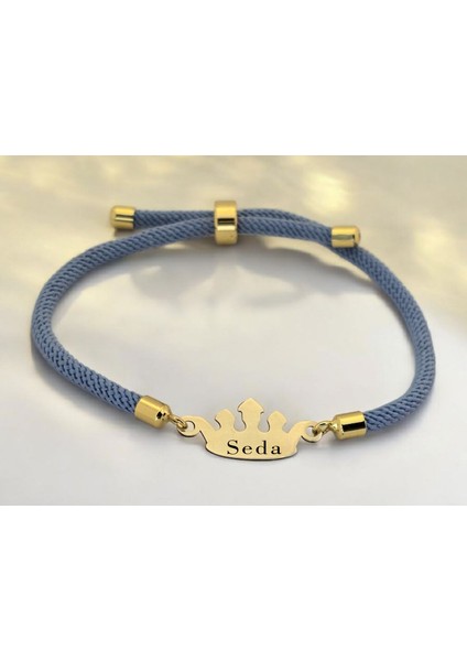 14 Ayar Plakalı Altın Seda Ismine Özel Mavi Ipek Örgülü Taç Motifli Hediye BILEKLIK-620ISIM fiyatları