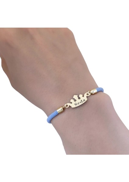 14 Ayar Plakalı Altın Seda Ismine Özel Mavi Ipek Örgülü Taç Motifli Hediye BILEKLIK-620ISIM fırsatları