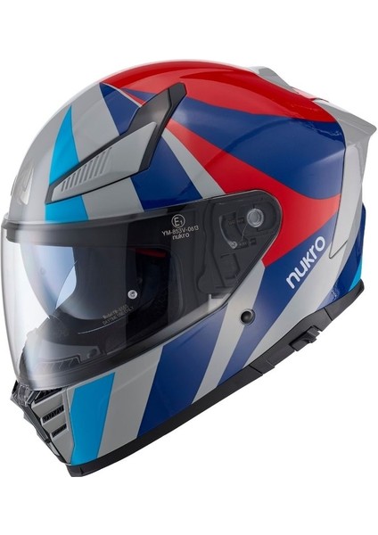 Nukro Aıx Gri-Kırmızı-Mavi Kask Pinlock Hediyeli
