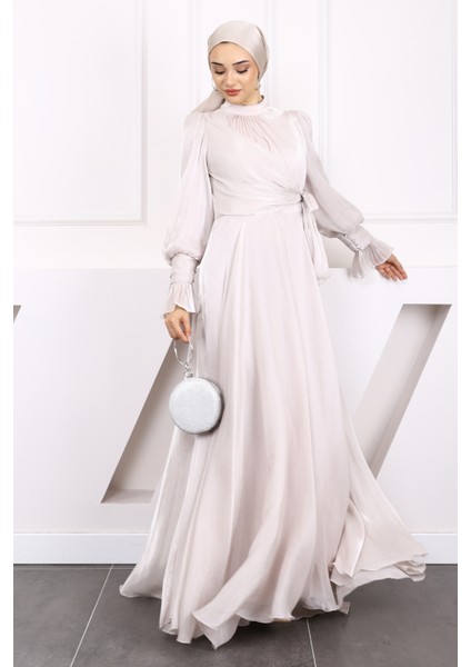 Taş Yan Bağlamalı Kol Detaylı Abiye