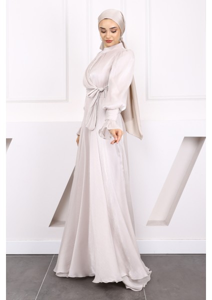 Taş Yan Bağlamalı Kol Detaylı Abiye modelleri