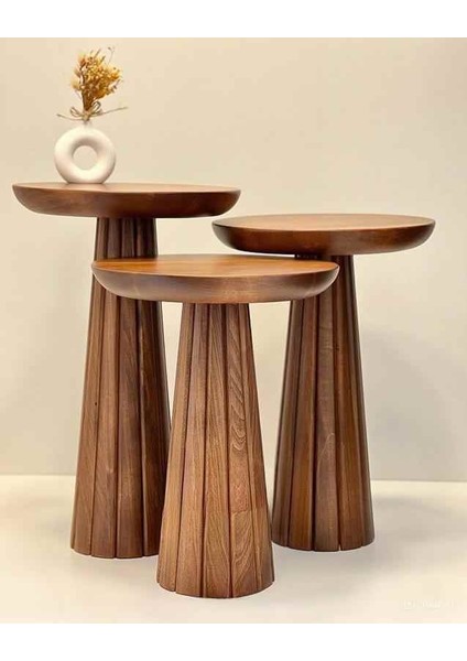 Doğal Masif Ahşap Mantar Sehpa 3’lü Set – Tütün Renk Zigon ve Fiskos Sehpa fırsatları