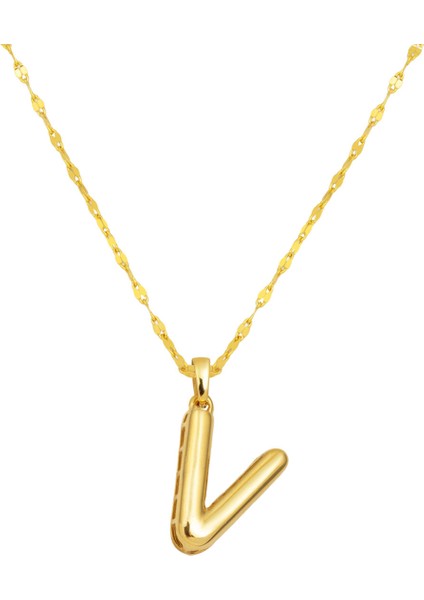 Kadın 14 Ayar Altın Balon V Harfi Kolye