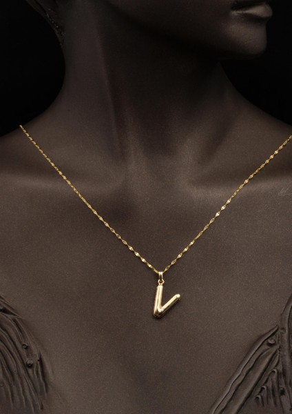 Kadın 14 Ayar Altın Balon V Harfi Kolye fiyatları