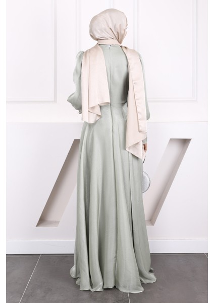 Mint Yeşili Yan Bağlamalı Kol Detaylı Abiye fırsatları