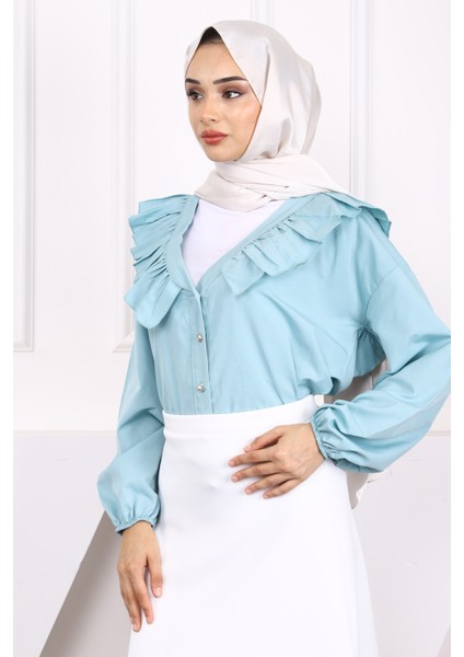 Çağla Yaka Fırfırlı Düğmeli Gömlek fiyatları