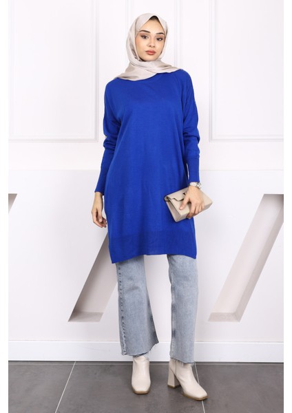 Saks Mavi Merserize Salaş Triko Tunik fiyatları