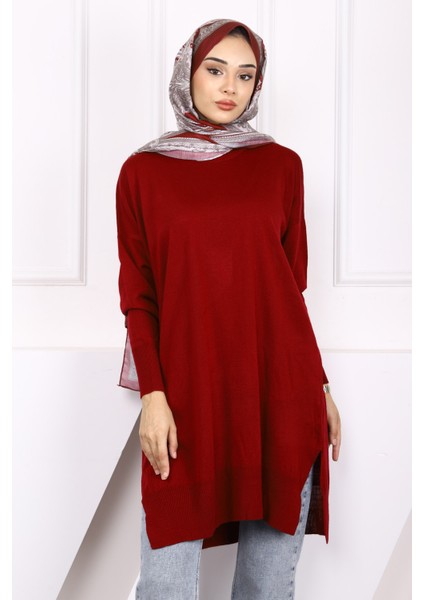 Bordo Merserize Salaş Triko Tunik