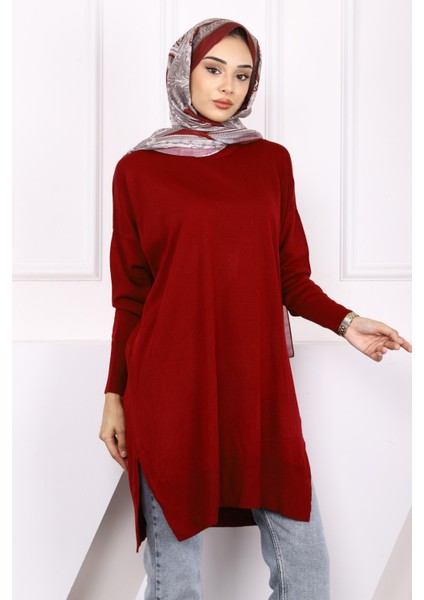 Bordo Merserize Salaş Triko Tunik modelleri