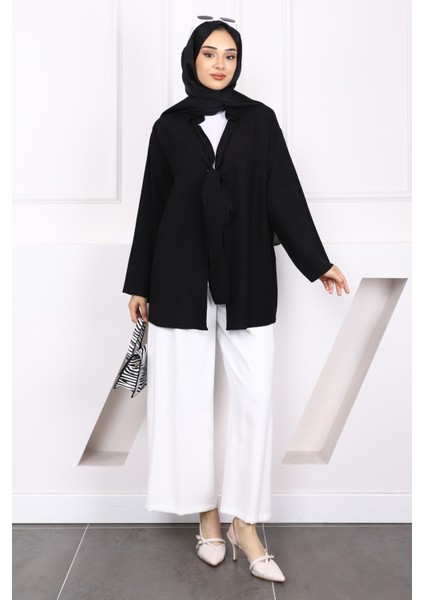 Siyah Ön Bağlamalı Modal Kimono fiyatları