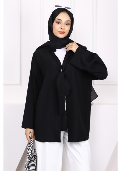 Siyah Ön Bağlamalı Modal Kimono modelleri