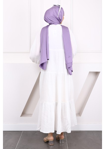 Ekru Yarım Düğmeli Katlı Müslin Elbise fırsatları