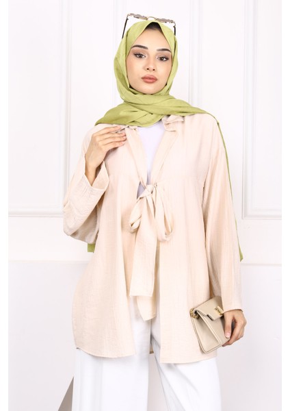 Bej Ön Bağlamalı Modal Kimono modelleri