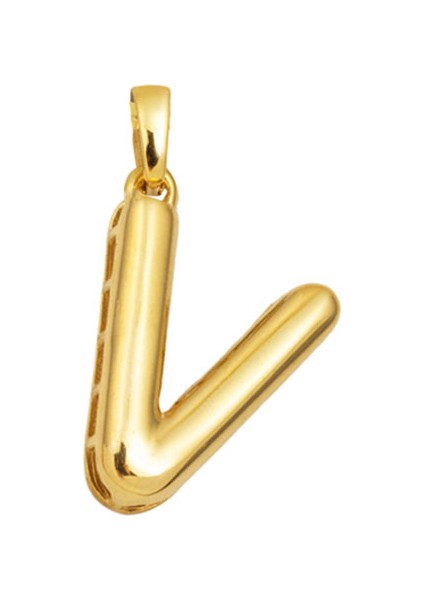 Kadın 14 Ayar Altın Balon V Harfi Kolye Ucu