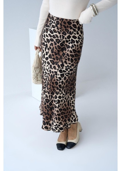 Midi Saten Etek - Leopar