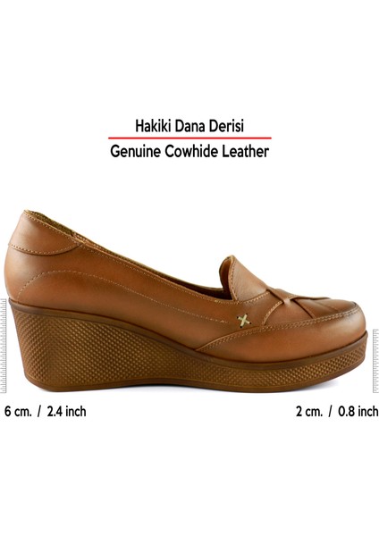 Shay Exclusive Taba Hakiki Deri Çapraz Bant Detaylı İşlemeli Dolgu Topuklu Günlük Ayakkabı fiyatları