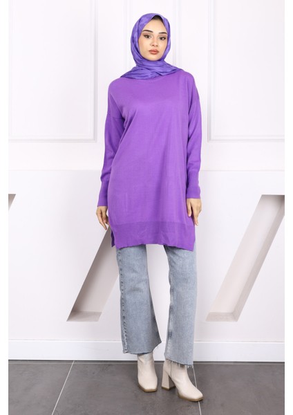 Mor Merserize Salaş Triko Tunik fiyatları