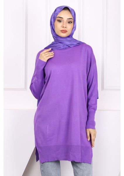 Mor Merserize Salaş Triko Tunik modelleri