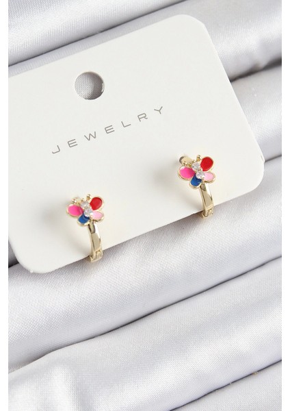 Bfs Pirinç Zirkon Taşlı Kelebek Model Gold Renk Çocuk Küpe