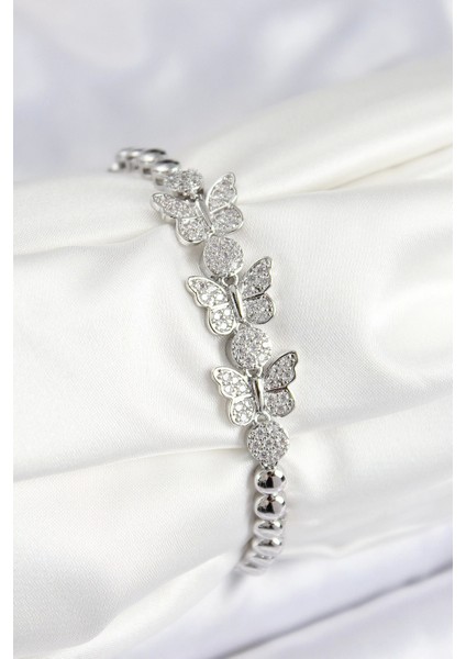 Bfs Pirinç Zirkon Taşlı Kelebek Model Gümüş Renk Kadın Bileklik