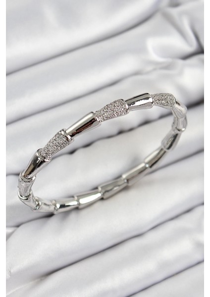 Bfs Pirinç Zirkon Taşlı Kemik Model Gümüş Renk Vip Kadın Bileklik