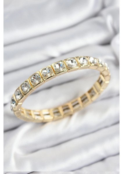 Bfs Pirinç Zirkon Taşlı Kare Model Gold Renk Lastikli Kadın Bileklik