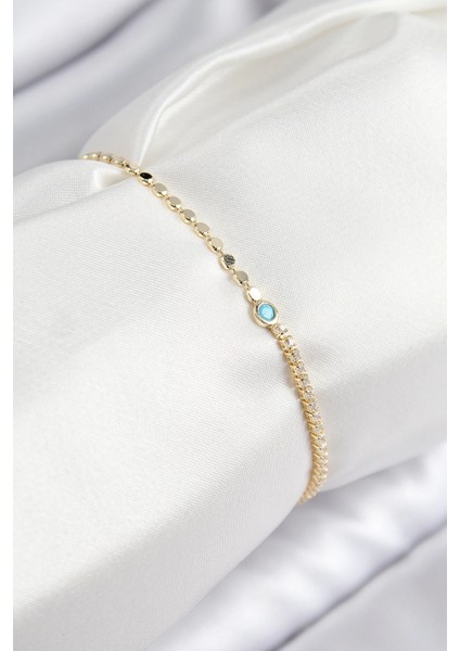 Bfs Pirinç Zirkon Taşlı Boncuk Model Ezme Zincir Gold Renk Kadın Bileklik