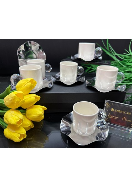 6 Kişilik 12 Parça Özel Tasarım Porselen ve Metal Cam Kıristal Kulplu Fincan Takımı modelleri