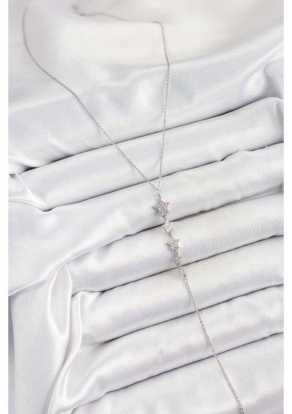 Bfs Pirinç Zirkon Taşlı Sıralı Yıldız Figürlü Y Model Gümüş Renk Kadın Kolye fiyatları