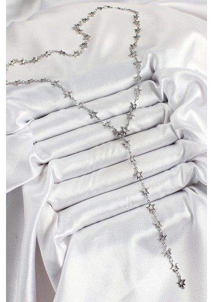 Bfs Pirinç Gümüş Renk Yıldızlı Kadın Y Kolye