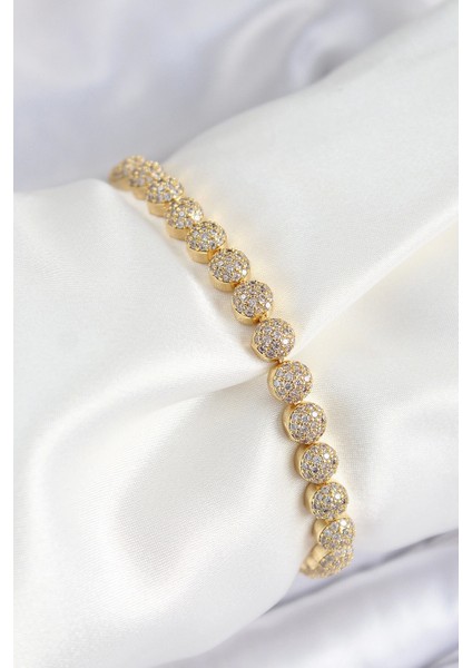 Bfs Pirinç Zirkon Taşlı Yarım Topcuk Model Gold Renk Vıp Seri Kadın Bileklik