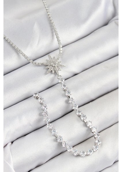 Bfs Pirinç Zirkon Taşlı Kutup Yıldızı Model Gold Renk Y Kolye