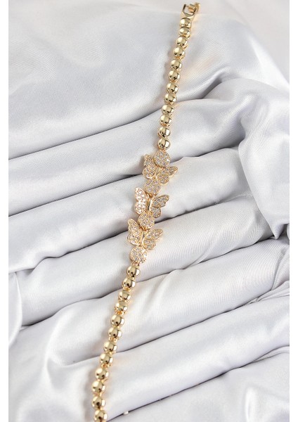 Bfs Pirinç Zirkon Taşlı Kelebek Model Gold Renk Kadın Bileklik fiyatları