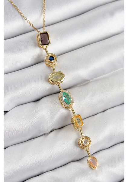 Bfs Pirinç Renkli Zirkon Taşlı Model Gold Renk Kadın Y Kolye